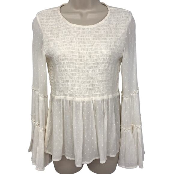 American Eagle Tops - American Eagle Ivory Smocked Top Bell Sleeves Boho inspired Gauzy Dotted Swiss